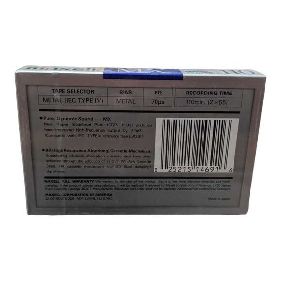 Maxell MX 110 Metal Position Type IV Japan Blank Tape Audio Recording Sealed - Picture 2 of 2